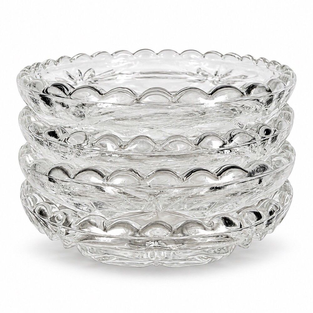 Clear Gladd Anchor Hocking Pressed Glass Coasters Set of 4 Scalloped Edge 3.75"